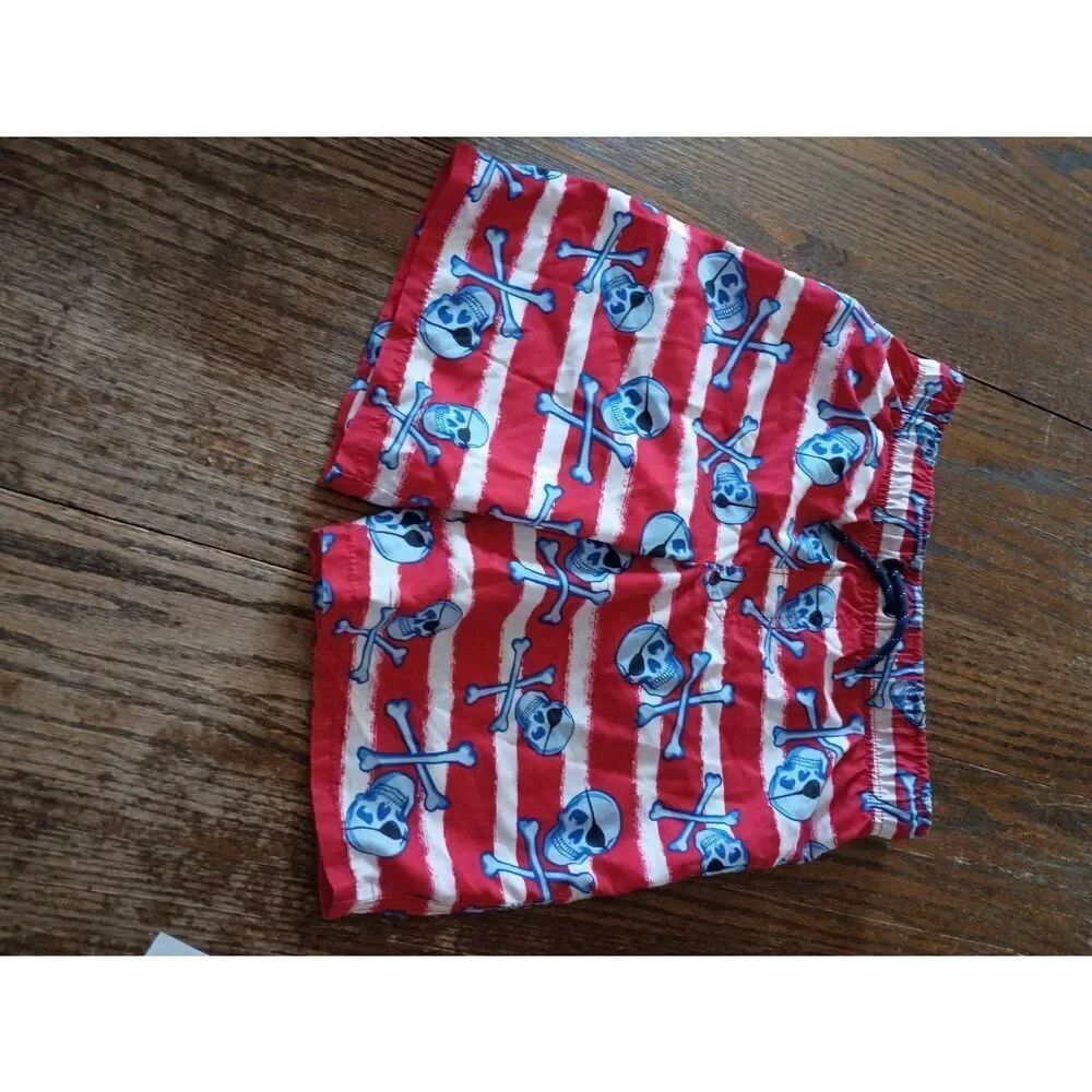 Boys Medium Size 8 Wonder Nation Pirate Striped Swim Trunks Shorts Swimsuit